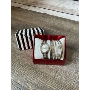 Ladies Silver Watch & Stackable Bracelet Gift Set